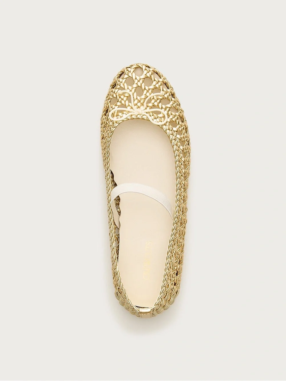 Crewcuts New Girls' Basketweave Ballet Flats Size 10 in Metallic Honey w/Strap